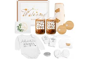 BELIVIUM Newborn Gifts Set Gender Neutral Baby Shower Gifts Gender Reveal Gifts for Parents to Be, New Mom Dad Gifts Mom Dad Coffee Glass & Baby Items, Mom to Be Gift Pregnancy Gifts for Expecting Mom