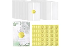 Ayfjovs 100 Pack Pre-Folded Vellum Paper for 4x6 Invitations with Adhesive Envelope Seals, Vellum Jackets 4x6 Invitations, Translucent Vellum Paper for Baby Shower Birthday Wedding Invitation Wraps