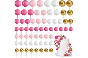Bouiexye 75 Pieces Cake Balls Topper Decorations Foam Cupcake Topper Mini Balloon Cake Topper Balls Cake Picks for Cake Deco Birthday Party Wedding（Rose Pink, Pink, Gold, White）
