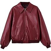 SHENHE Women's Leather Jacket Zip Up Collared Neck Lantern Sleeve Streetwear Motorcycle Bomber Jacket Coat