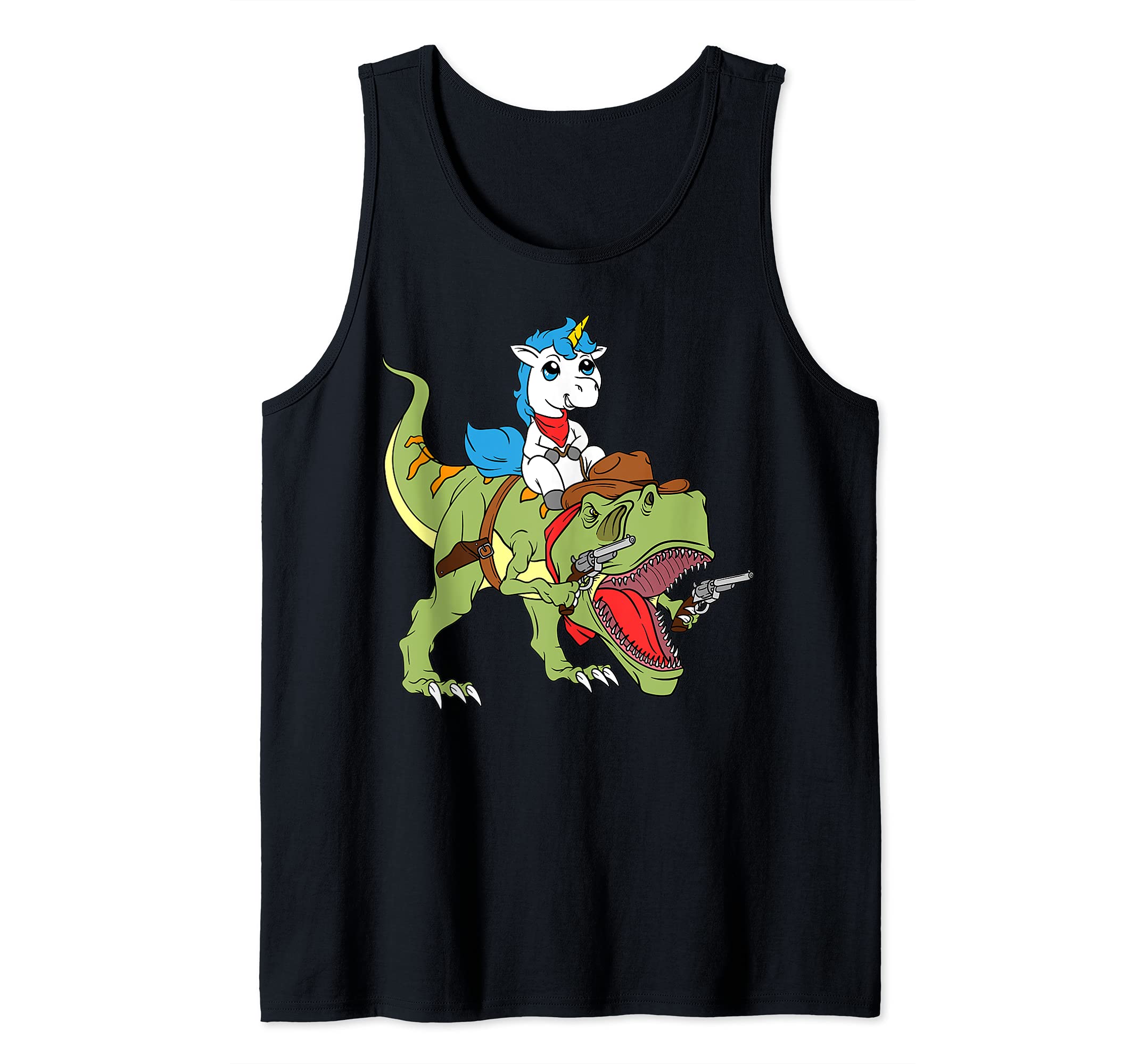 Unicorn Riding Dinosaur Kids Boys Girls Cowboy T-Rex Dino Tank Top