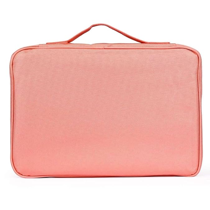 Fancy Briefcase Type Single Handle Nylon Carry Bag (Light Pink
