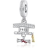 QeenseKc Class of 2025 Graduation Charm Bachelor's Hat Scroll Bead for Pandora Bracelet Necklace
