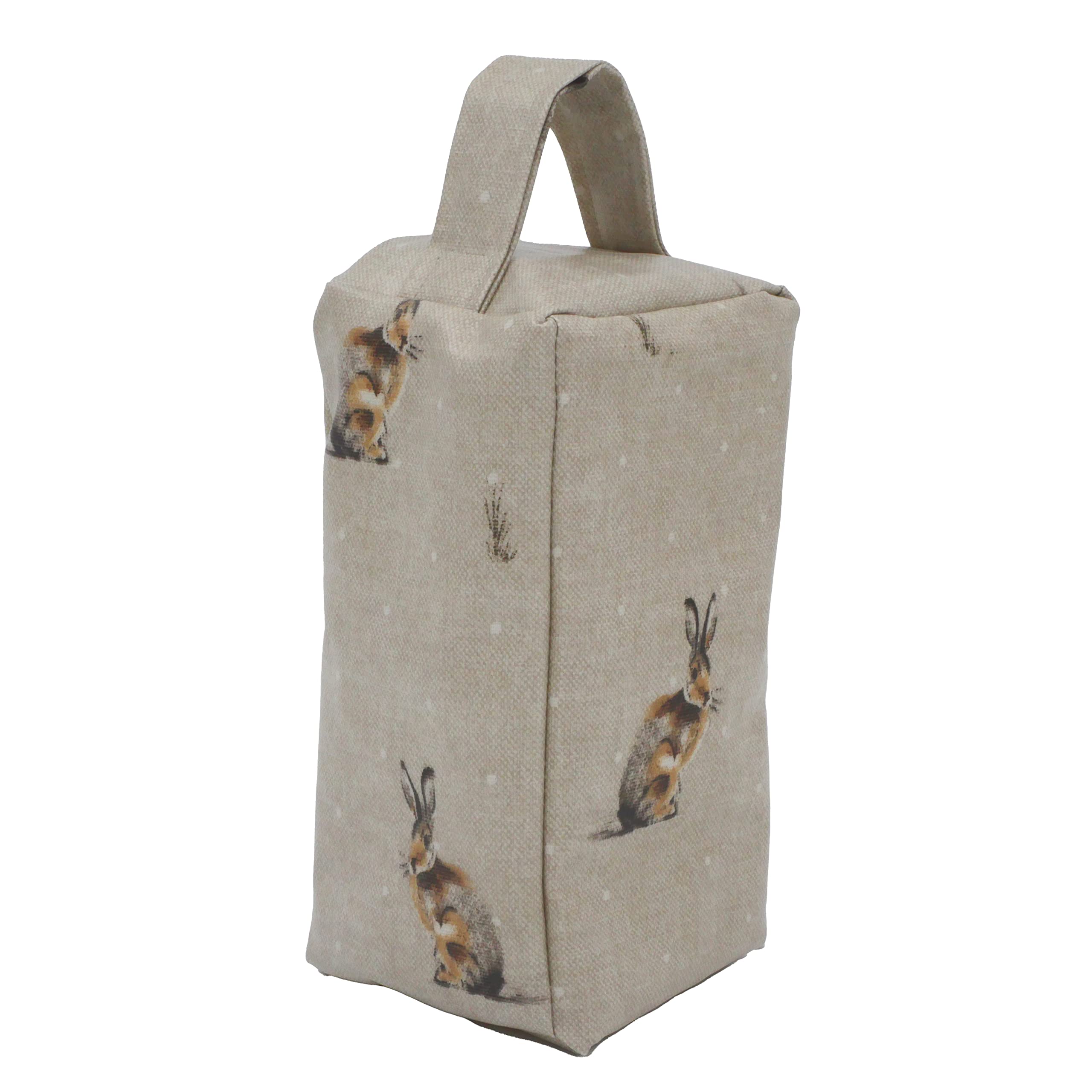 Fabric Door Stop, Tall Decorative Oilcloth Door Stopper for Outdoor, Indoor, Patio, Kitchen, Bedroom Use - 20cm/8in Tall Fabric Door Stop - Unfilled (Taupe Hartley Hares)