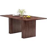 QHITTY 78 Inch Fluted Dining Table, Wood Kitchen Table for 6 to 10, Farmhouse Long Rectangle with Strip Base for Dining Room, Kitchen Walnut
