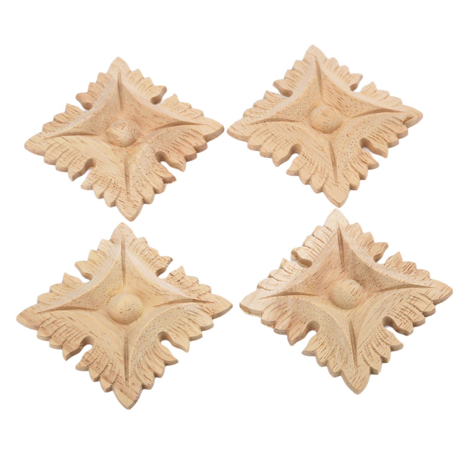 MUXSAM 4pcs 3# Wood Carved Square Corner Flower Onlay Applique Unpainted Door European Style