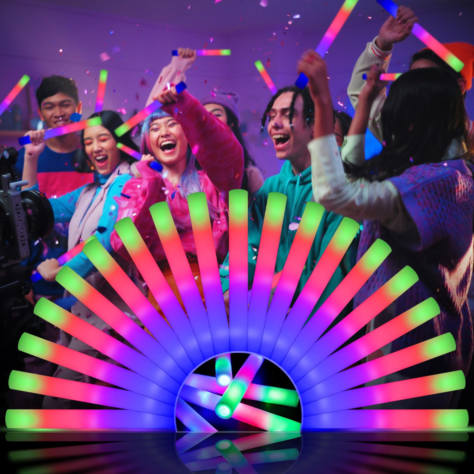Photo 1 of wellent 48 PCS LED Foam Glow Sticks Bulk, Glow in the Dark Party Supplies with 3 Modes Colorful Flashing, Neon Party Favors for Birthday, Wedding, Carnival, Concert, New Year