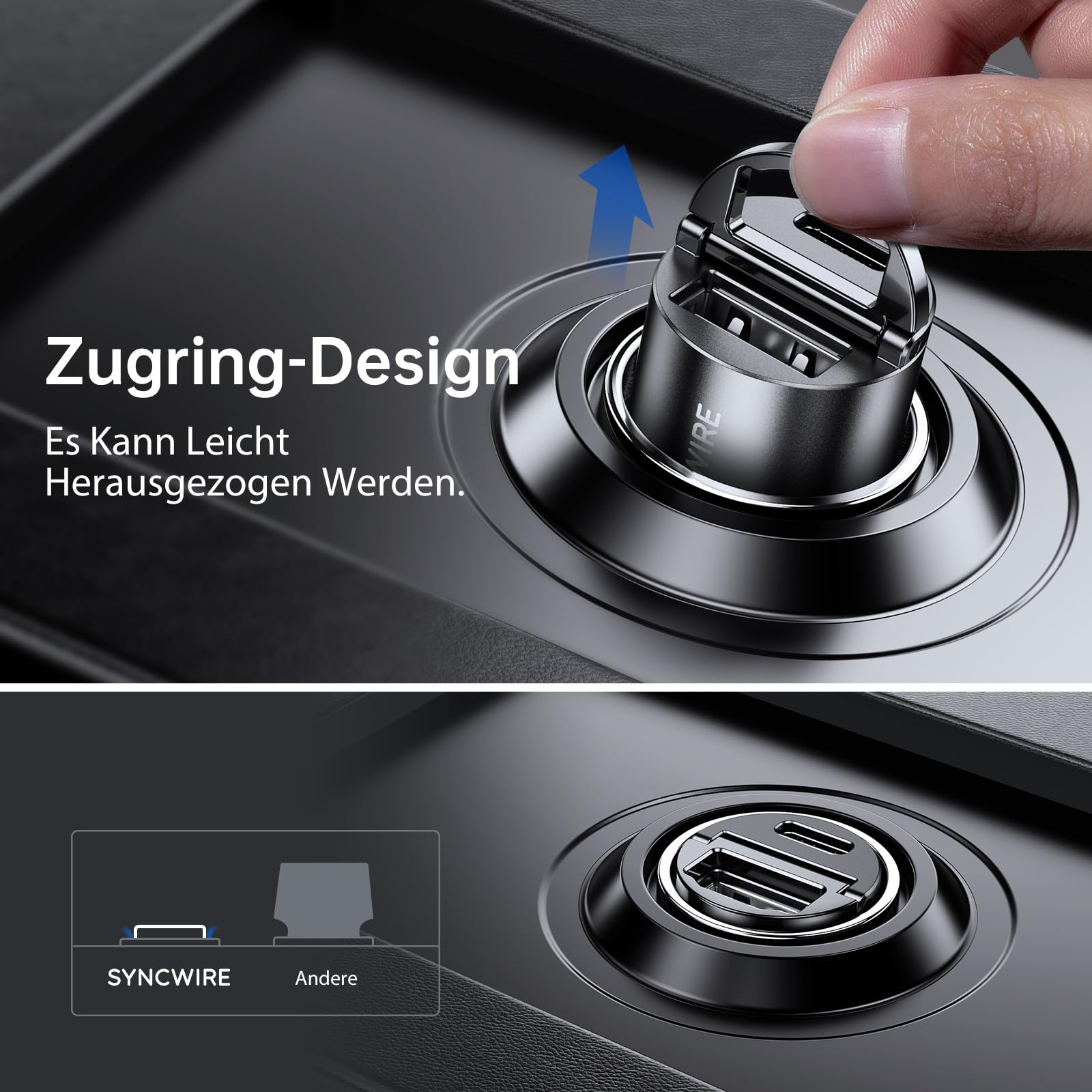 Syncwire 60W Zigarettenanzünder USB C & USB Auto Adapter [PD 30W & QC 30W] Super Mini Ganzmetall KFZ Ladegerät USBC Kompatibel mit iPhone, Samsung, Huawei, Xiaomi, Google Pixel - Schwarz 5