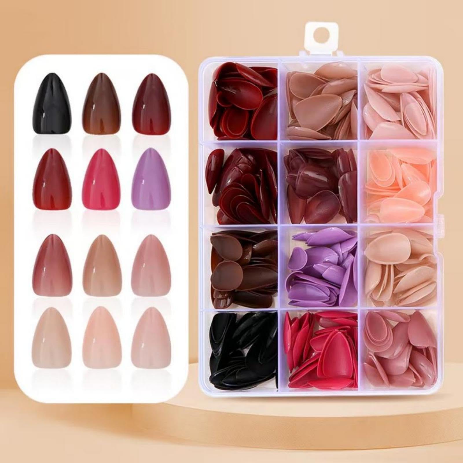 Photo 1 of 12 Colors Press on Nails Solid Color Fake Nails Short Almond False Nails Pure Color Glue on Nails Reusable Artificial Acrylic Nail Full Cover Glossy Stick on Nails for Women Girls Manicure 288Pcs