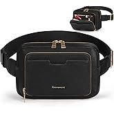 RAINSMORE Fanny Packs for Women, Leather Belt Bag Waterproof Everywhere Crossbody Waist Pack with Adjustable Strap Retro Sling Chest Bag for Work Running Travel Party, Black