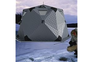 XQZMZSCP Ice Fishing Shelter with Stove Jack and Floor, Portable Ice Fishing Tent 420D Insulated Layer Ice Shanty Hexagon Ice Huts (Grey 260X260X170cm)