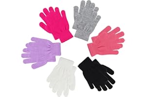 6 Pairs Toddler Gloves, Knitted Kids Winter Finger Gloves, Warm Stretch Mittens for Boys Girls (Six Color Combinations, 3-8 Y