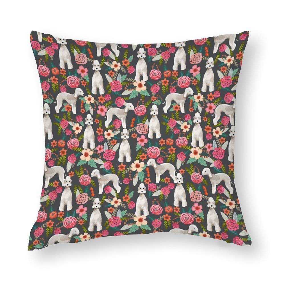 Throw Pillow Cover Bedlington Terrier Floral Dog Breed Gifts for Unique Pet Lover Throw Pillow Pillow Cases for Home Decor Design Cushion Case for Sofa Bedroom Car 18 x 18 Inch 45 x 45 cm