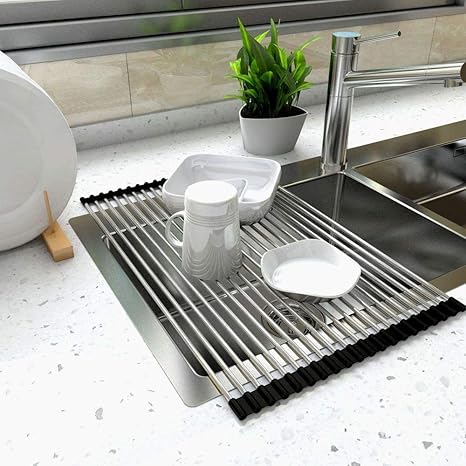 Stainless Smastore Dish Drainer Over Sink Roll Up Dish Drying Rack