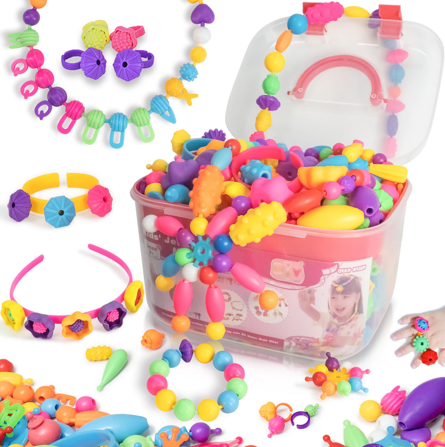 Photo 1 of Atoymut 600Pcs Pop Beads, Jewelry Making Kits for Toddlers, Arts and Crafts Supplies for Kids Ages 4-8, Necklace, Bracelet, Ring, Creative DIY Toys Set for 4, 5, 6, 7, 8 Year Old Girl Birthday Gift