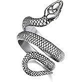 Bestyle Punk Gothic Snake Rings for Men Women, Stainless Steel/Gold/Black Serpent Finger Wrap Ring, Cool Statement Biker Rings Retro Costumes Jewelry, Size #7-#12