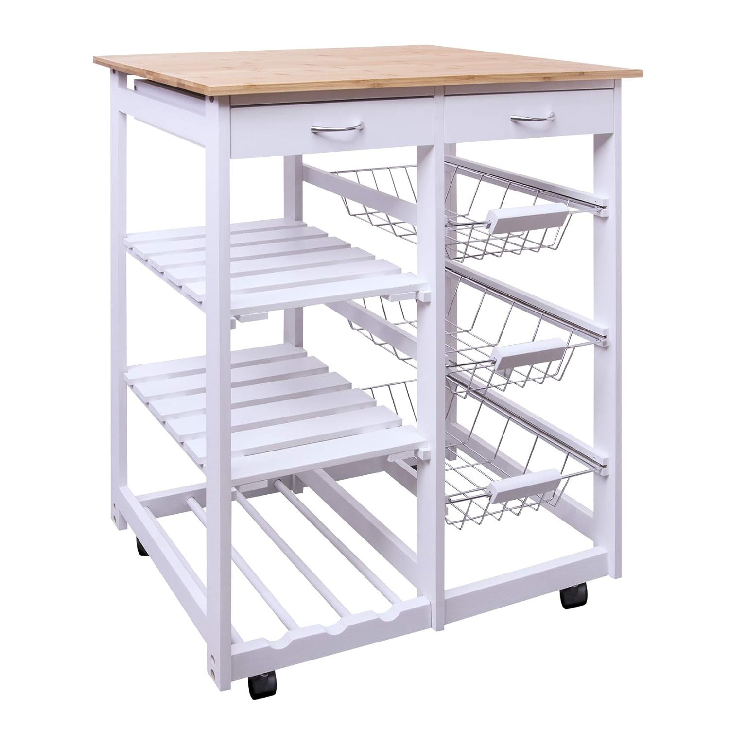 Woodluv Kitchen Trolley Cart Islands Storage Rack With Wine Rack