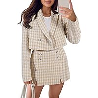 Cicy Bell Womens Cropped Tweed Blazer Sets 2 Piece Outfits and