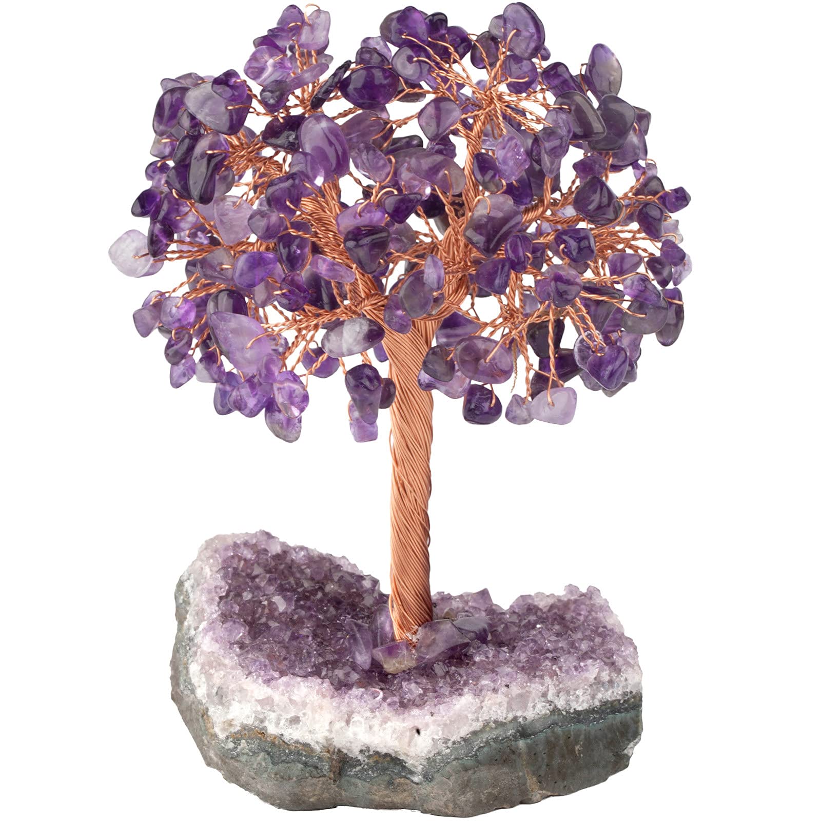 Nupuyai Amethyst Crystal Tree with Amethyst Cluster Base, Bonsai Money Tree Figurine Good Luck Tree Life Fengshui Ornament Home Office Decor