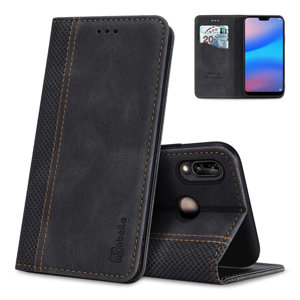 AKABEILA Case for Huawei P20 Lite 2018 Premium PU Leather Flip Wallet Case with Magnetic Closure Kickstand Card Slots Folio Phone Case Cover Shockproof Black