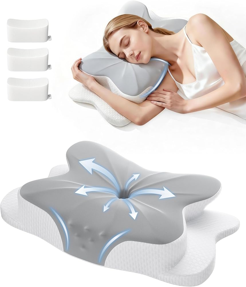 Aeemrn Memory Foam Pillow, Cervical Neck Pillow for Neck Pain 2in1, 3-Level Adjustable Firmness, Ergonomic Neck Support for S
