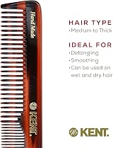 KENT Brushes A5T Handmade Comb Medium Size Coarse Fine Hair Women Men view 6