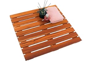 VaeFae Teak Shower Mat, Non-Slip Bath Mat, Luxury Spa Mat, Wooden Mat for Bathtub, 20 x 20 in