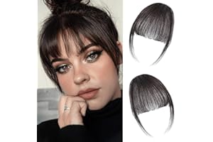 MORICA Clip in Bangs - 100% Human Hair Wispy Bangs Clip in Hair Extensions, Brown Black Air Bangs Fringe with Temples Hairpieces for Women Curved Bangs for Daily Wear (Wispy Bangs,Brown Black)