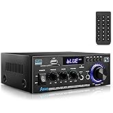 AK45 Stereo Amplifier Home Audio, Stereo Receivers 300W Home 2 Channel Bluetooth 5.0 Power Amplifier System, FM Radio, USB, SD Card, with Remote Control for Home Theater Speakers Studio, Karaoke