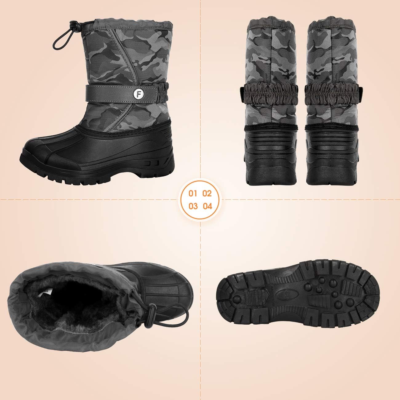 Crova Kids Snow Boots Boys Girls Womens Winter Warm Waterproof Outdoor Anti-Slip Fur Lined Resistant Cold Weather Shoes (Little Kid/Big Kid): Shoes