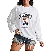 SweatyRocks Women's Cartoon Bear Graphic Crew Neck Sweatshirts Casual Long Sleeve Loose Pullover Tops