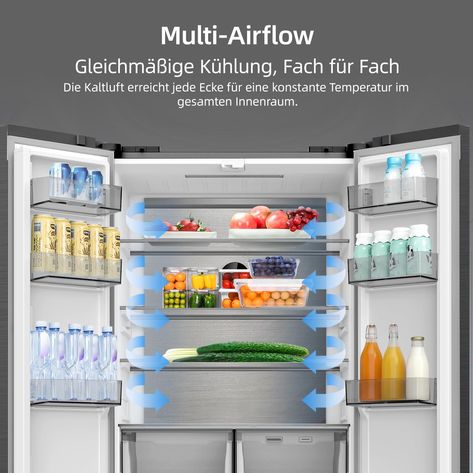 CHiQ Cross Door Kühlschrank, No Frost, 458L JustFit, MultiAirflow-System 8