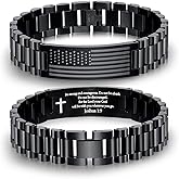 P. BLAKE American Flag Bible Verse Bracelet for Men, Stainless Steel Engraved Scripture Bracelet Easter Christian Religious Christmas Birthday Jewelry Gifts