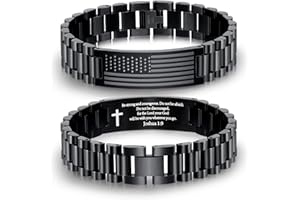 P. BLAKE Christian American Flag Bible Verse Bracelet for Men, Stainless Steel Engraved Scripture Cross Religious Christmas Valentines Military Jewelry Gifts Stocking Stuffers for Male Him