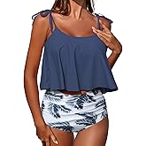 Buauty Bikini Bathing Suits for Women Two Piece Swimsuits Tummy Control Bottom Ruffled Flounce Tops High Waisted Bikini Sets