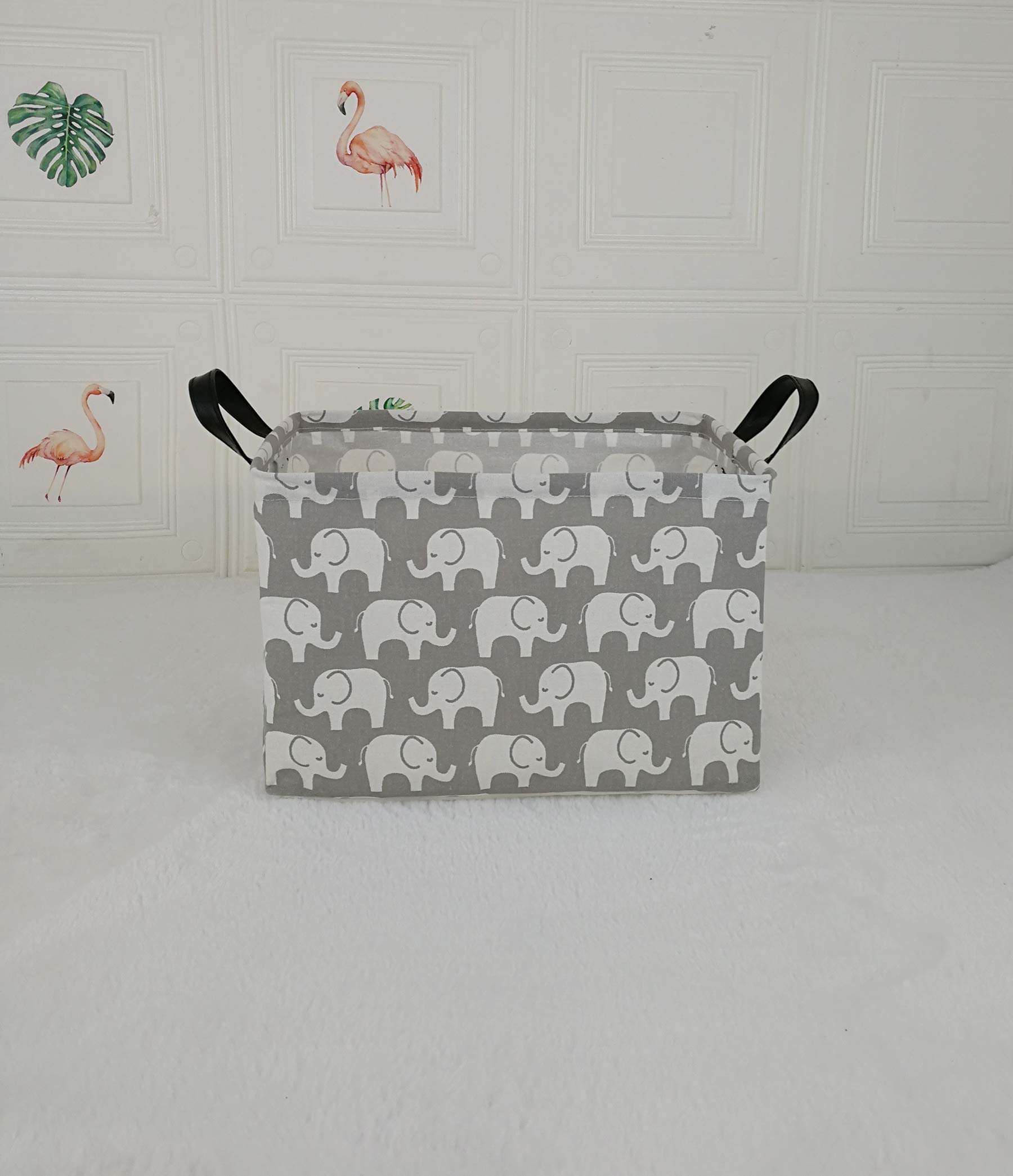 KUNRO Rectangle Toy Bin Waterproof storage organizer for Nursery Hamper Home decor Closet Kids Bedroom Laundry Baby Gift Shelf Baskets(Elephant)