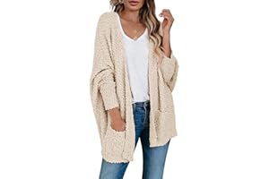 Saodimallsu Women's Chunky Popcorn Cardigan Oversized Open Front Boyfriend Batwing Long Sleeve Fuzzy Knit Sweaters
