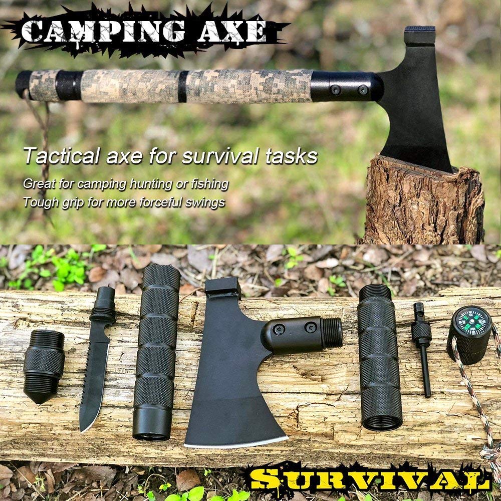IUNIO Camping Axe Multitool Hatchet Survival Kit Tactical Tomahawk