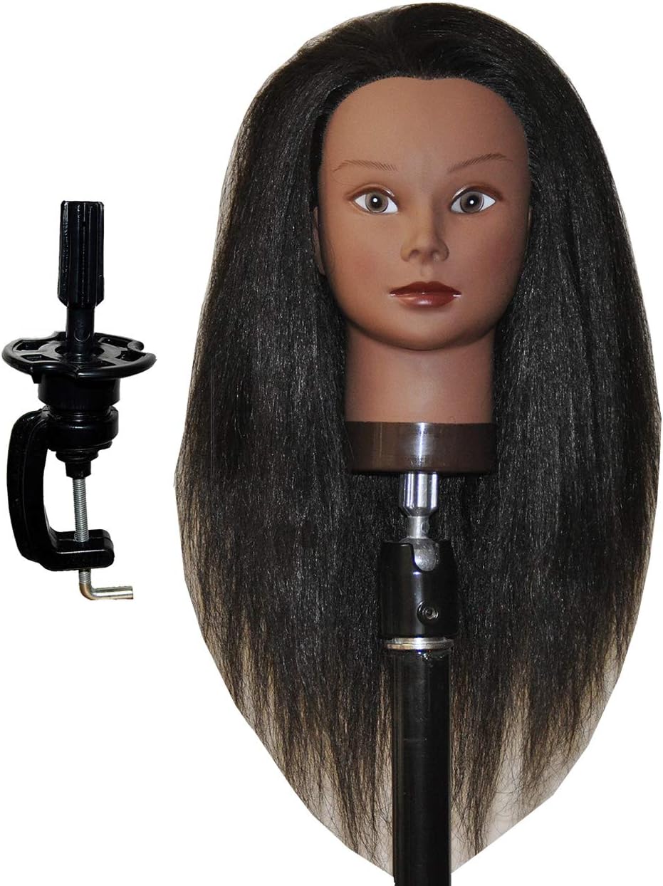 Afro Coarse 100% Real Hair Mannequin Head Hairdresser Training Head Manikin Cosmetology Doll Head (YAKI-K+C))