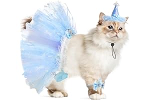 ShuRung Cat Birthday Princess Costume for Cat Kitten Crown Hat Tutu Skirt Cat Princess Hat Cat Bandana Halloween Small Pet Outfit for Cats Kittens L