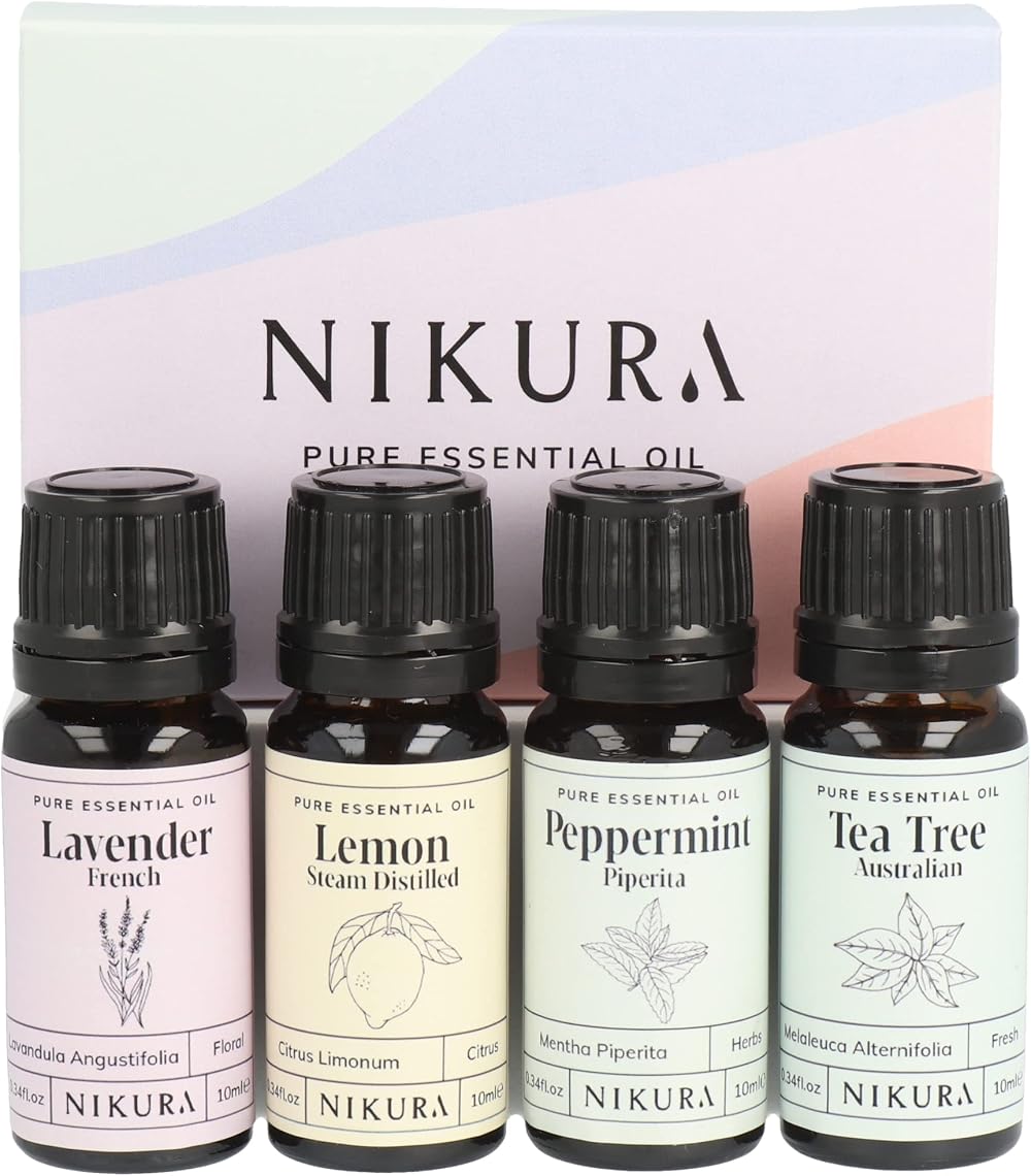 nikura Best Sellers Essential Oil Gift Set 4 x 10ml Lavender Lemon Peppermint