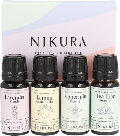 nikura Best Sellers Essential Oil Gift Set 4 x 10ml Lavender Lemon Peppermint