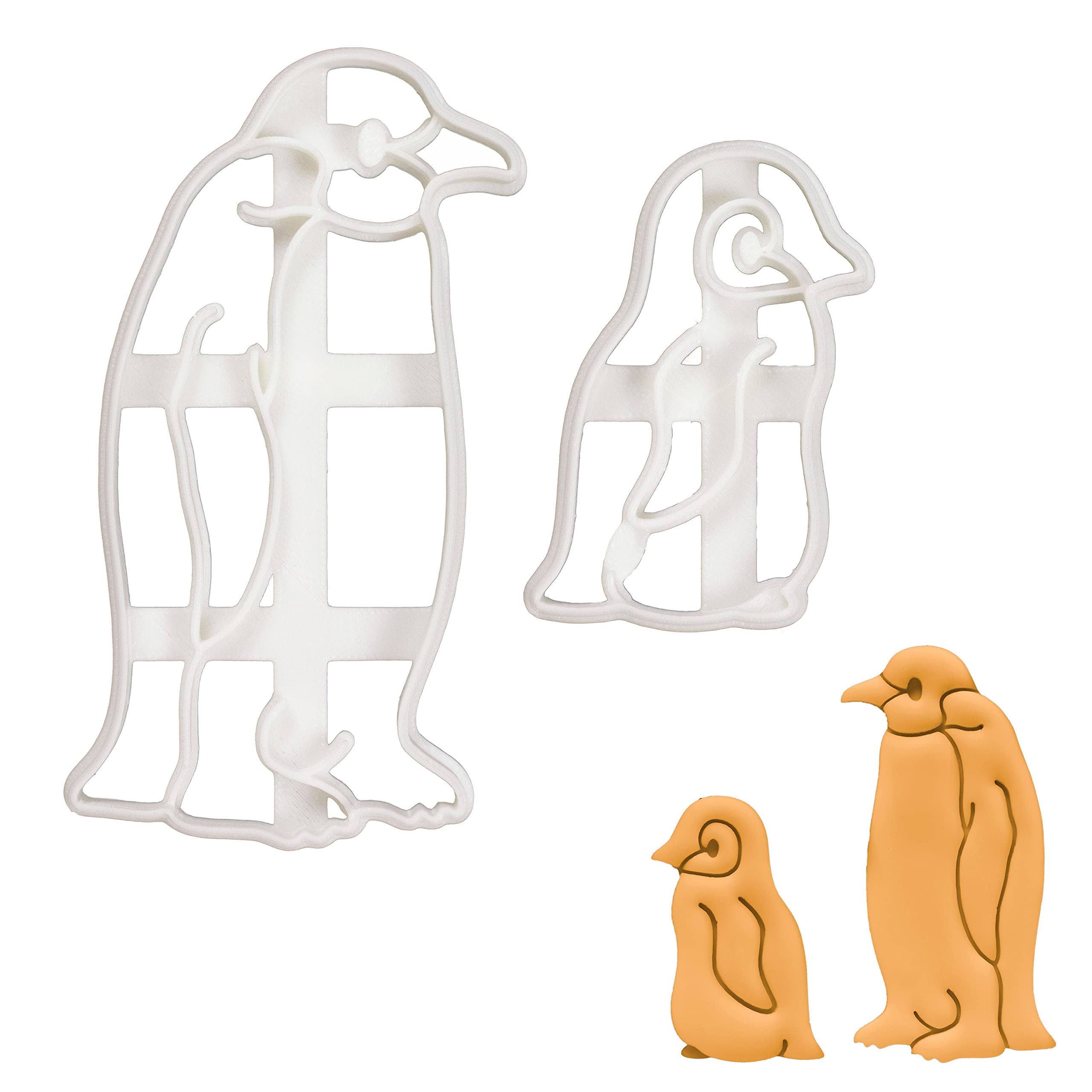 BAKERLOGY Set of 2 Penguin Cookie Cutters (Designs: Baby Penguin and Emperor Penguin) - Detailed Biscuit Cutter Design for Baking and Crafts, Ideal on Fondant, Dough, Clay