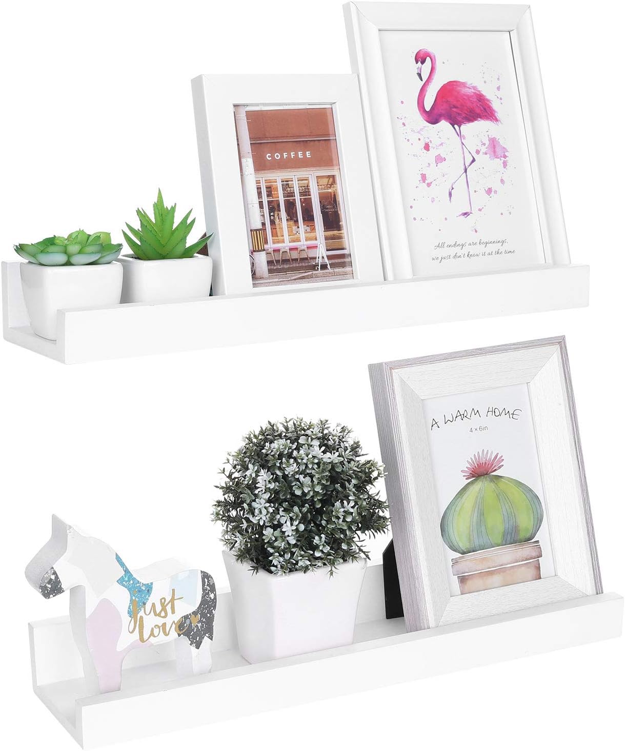 Satauko White Floating Shelves Storage for Photo Ledge Display, Wall Hanging Book Shelf Organizer for Kids, Wall Mount Shelf Décor for Living Room, Entryway, Bathroom, Bedroom. (Set of 2)