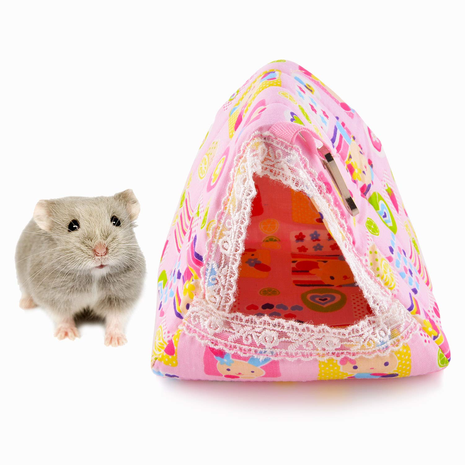Hamster Bed Small Animal Cage Supplies Hammock House Hideout Pet Tent (Pink, Triangle Tent)