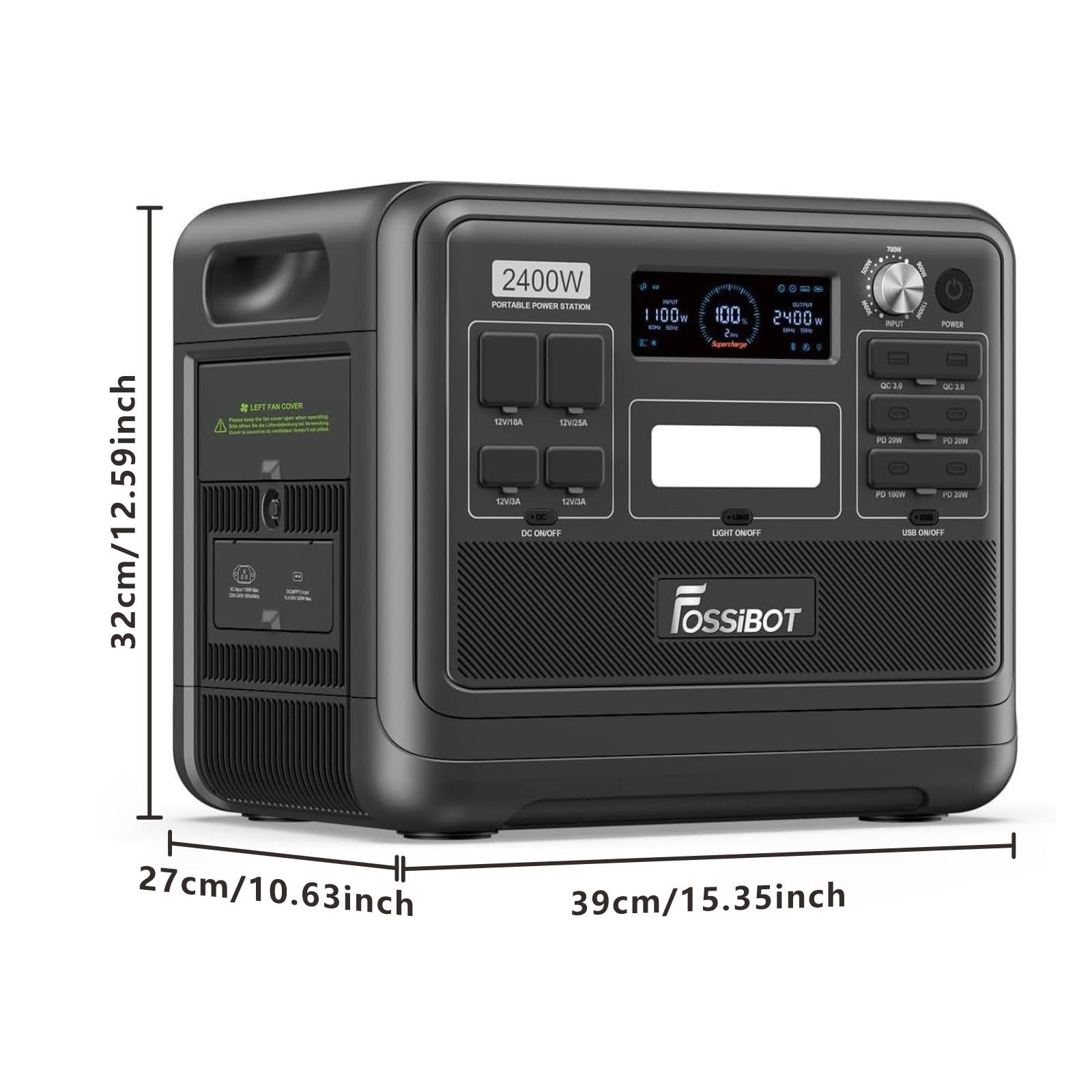 FOSSIBOT F2400 Solargenerator, Tragbare Powerstation 2048Wh LiFePO4 Batterie-Backup mit 2400W AC Ausgängen (4800W Peak), Power station für Outdoor-Camping, Wohnmobil-Reisen, Hausgebrauch 2