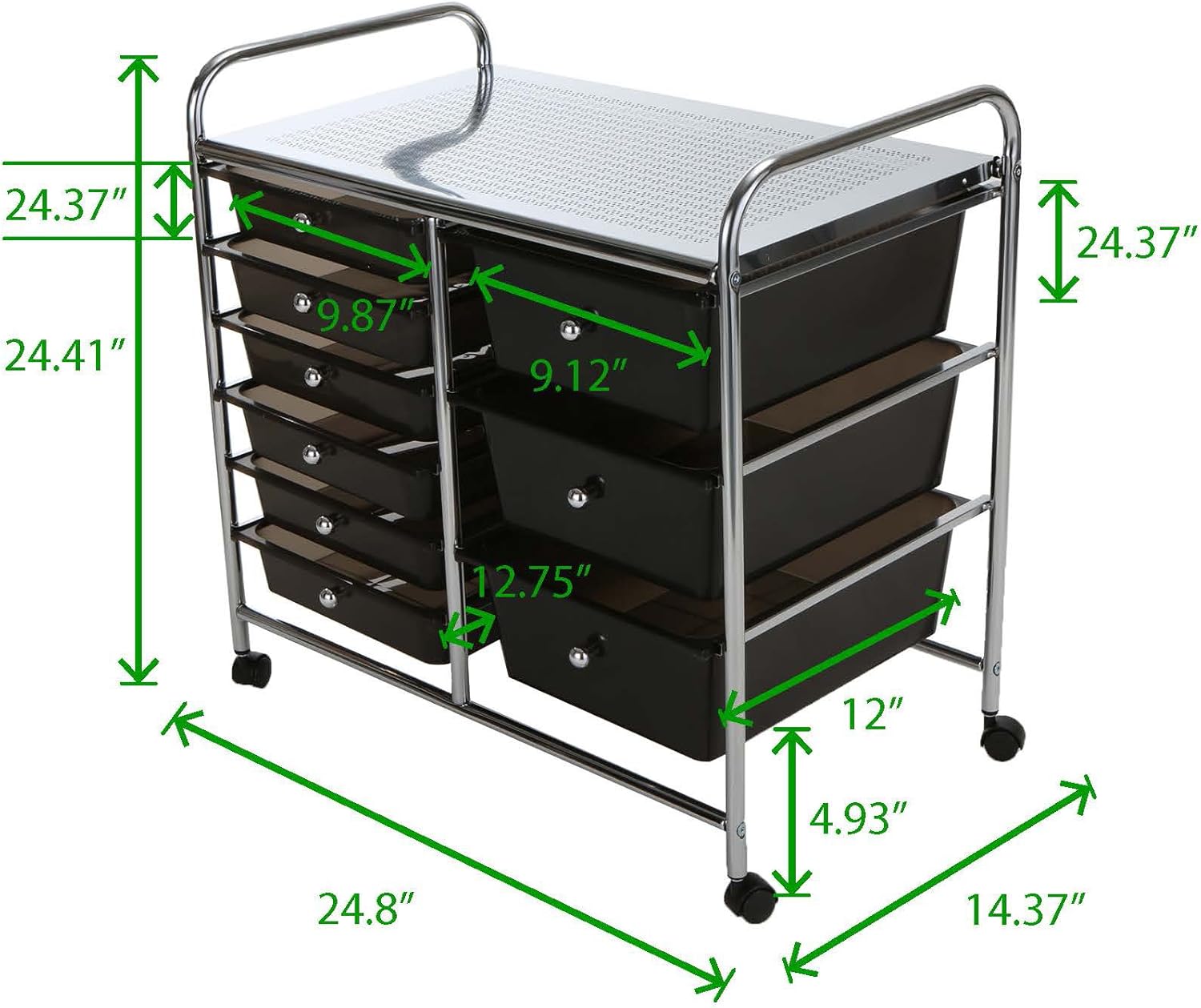 Mind Reader Storage Drawer Rolling Utility Cart, 9 Drawer Organizer, Black: Kitchen & Dining