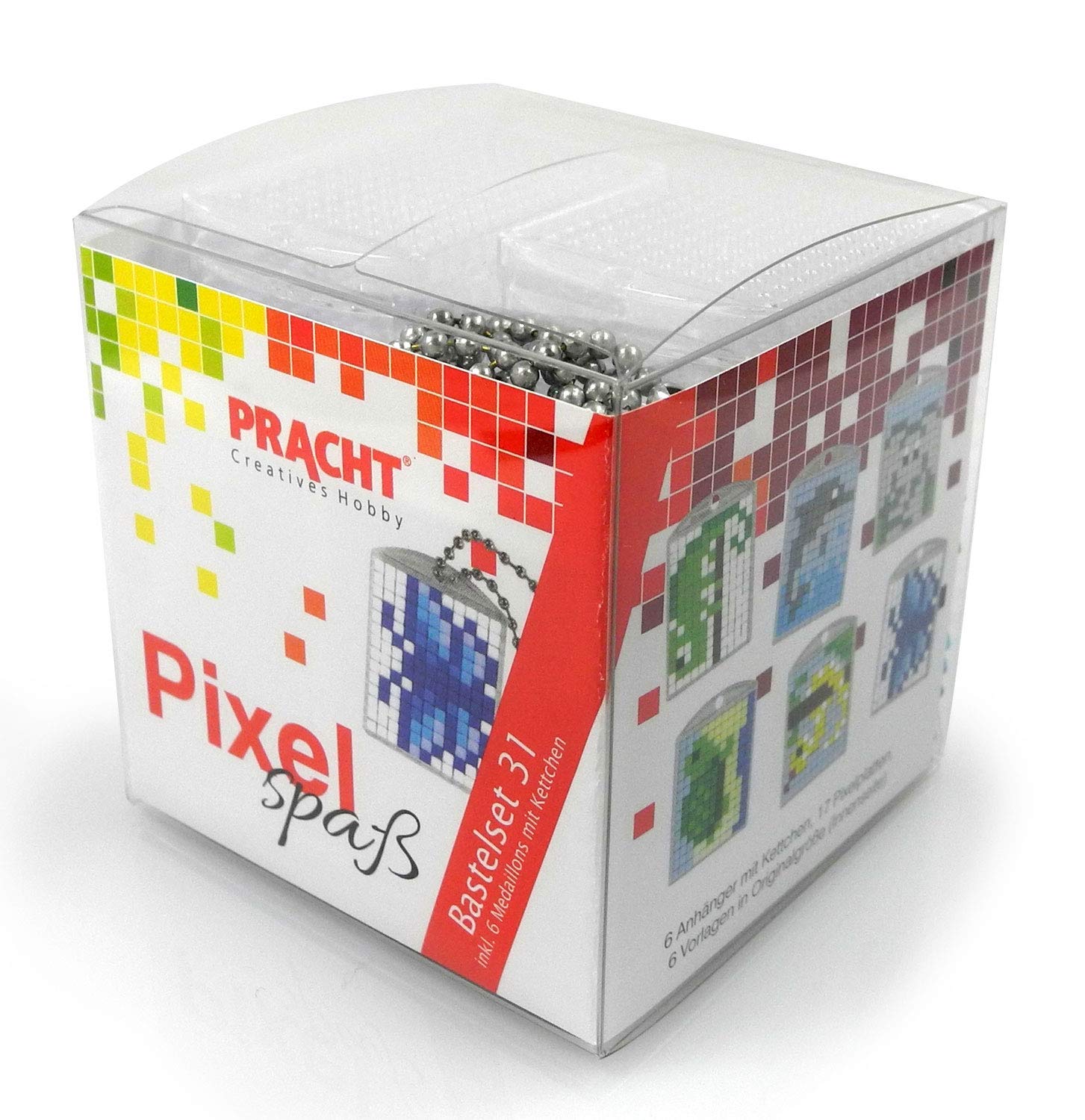 Pracht Creatives Hobby Pixel P90069-63501 Fun Craft Set 31 for Making 6 Keyrings (Lockets) for Children, Easy Plug-In System, No Ironing or Gluing, Organic Plastic Stones