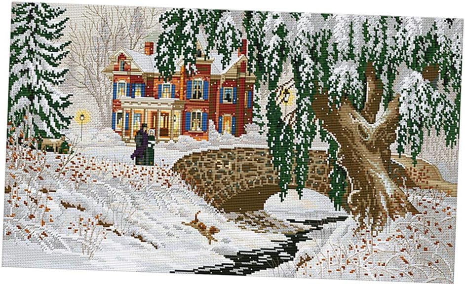 LoveinDIY Stamped Cross Stitch Starter Kits Beginners Cross-Stitching Pre-Printed Pattern - Winter Snow Landscape 11ct 30 inches by 18 inches, No Frame