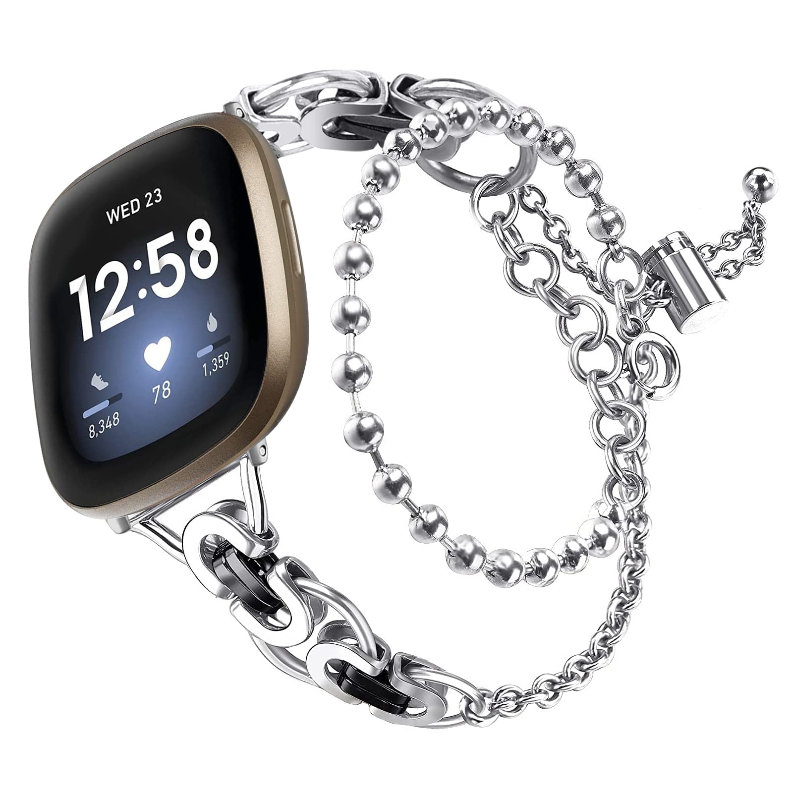 Gimuk Metal Strap Compatible with Fitbit Versa 3/Fit bit Sense Strap, Women Girls Adjustable Stainless Steel Wristband Replacement Watch Band Bracelet for Fitbit Versa 3/Sense (Silver/Black)